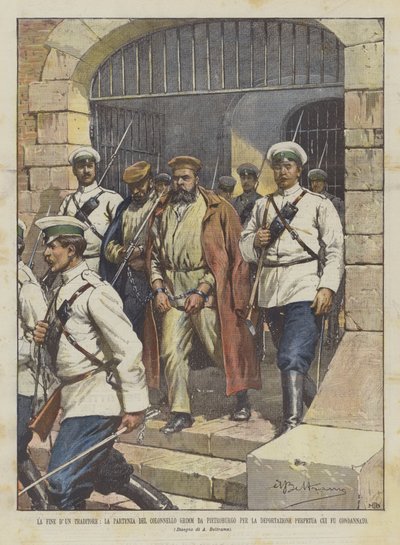 La fine di un traditore, la partenza del colonnello Grimm da Pietroburgo per la deportazione da Achille Beltrame