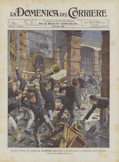 La grave rivolta dei ragazzi del riformatorio Marchiondi, a Milano, assalto e distruzione delle officine da Achille Beltrame