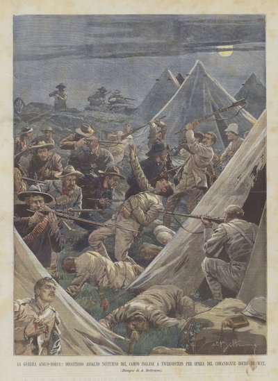 La guerra anglo-boera, disastroso assalto notturno del campo inglese a Tweefontein per opera dei boeri da Achille Beltrame