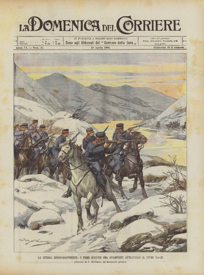 La guerra russo-giapponese, i primi scontri fra avamposti attraverso il fiume Ya-Lu da Achille Beltrame