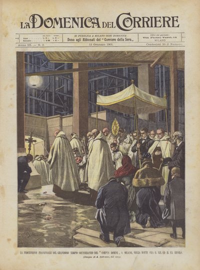 La processione inaugurale del grandioso tempio sotterraneo del Corpus Domini a Milano da Achille Beltrame