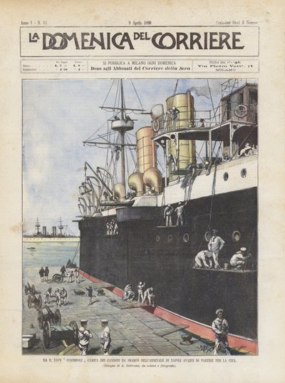 La R. Nave Stromboli carica dei cannoni da sbarco nell