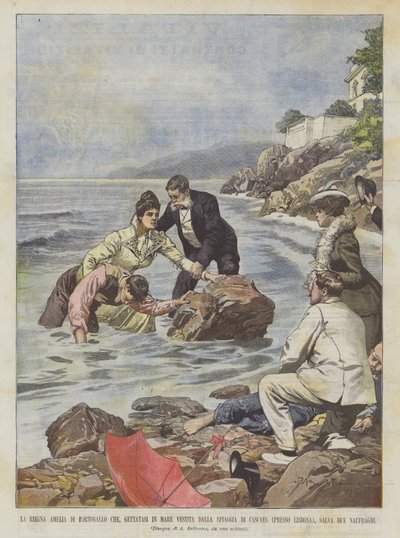 La regina Amelia di Portogallo che, gettatasi in mare vestita dalla spiaggia di Cascaes da Achille Beltrame