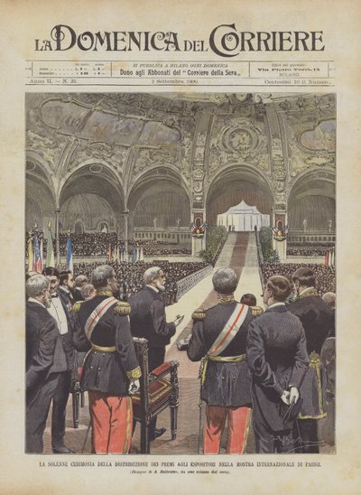 La solenne cerimonia della distribuzione dei premi agli espositori nella mostra internazionale di Parigi da Achille Beltrame