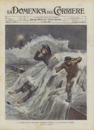 La tragica fine di tre attori drammatici distratti, sulla spiaggia di Biarritz da Achille Beltrame