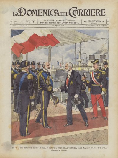 La visita del presidente Loubet al duca di Genova a bordo della Lepanto nelle acque di Tolone, il 10 aprile da Achille Beltrame
