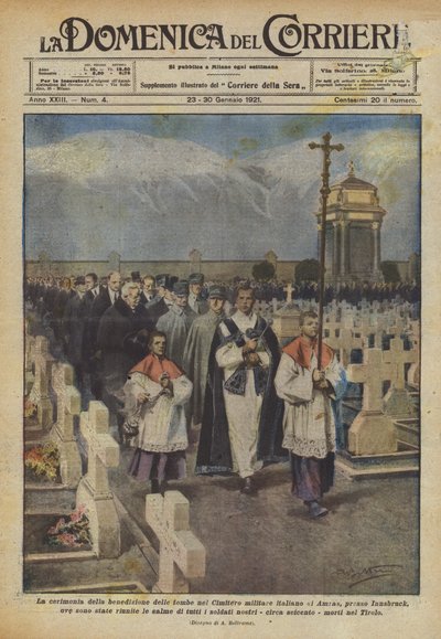 La cerimonia della benedizione delle tombe nel Cimitero militare italiano di Amras da Achille Beltrame