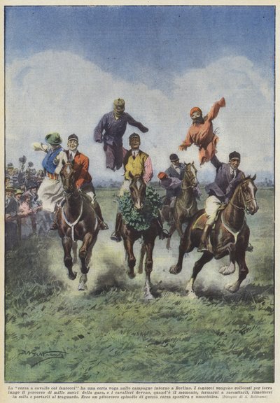 La corsa a cavallo coi fantocci ha una certa voga nelle campagne intorno a Berlino da Achille Beltrame