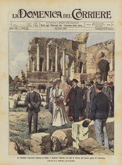 La famiglia imperiale tedesca visita le rovine del teatro greco di Taormina da Achille Beltrame