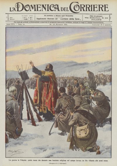 La guerra in Polonia, prete russo che durante una funzione religiosa sul campo invoca da Dio da Achille Beltrame