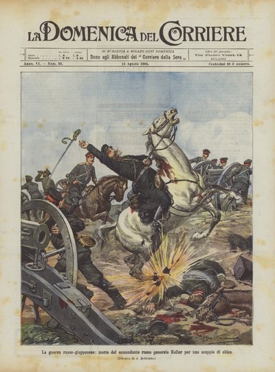 La guerra russo-giapponese, morte del comandante russo generale Keller per uno scoppio di obice da Achille Beltrame