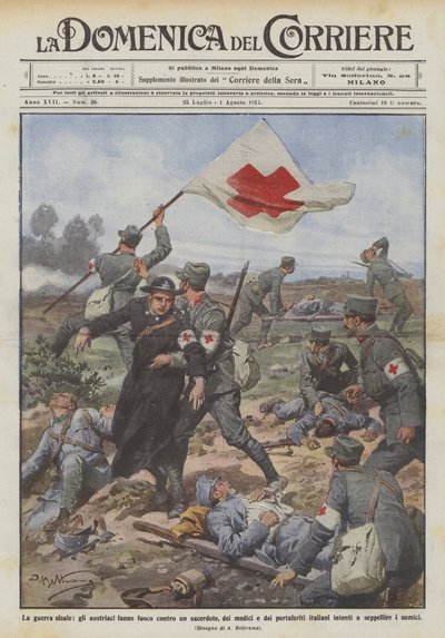 La guerra sleale, gli austriaci fanno fuoco contro un sacerdote, dei medici e dei portaferiti da Achille Beltrame