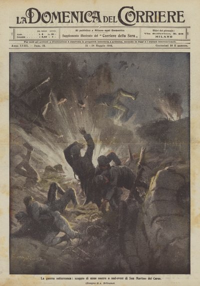 La guerra sotterranea, scoppio di mine nostre a sud-ovest di San Martino del Carso da Achille Beltrame