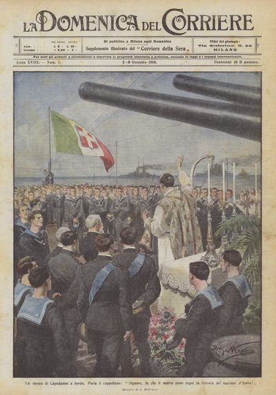 La messa di Capodanno a bordo, parla il cappellano, Signore, fa che il nuovo anno segni da Achille Beltrame