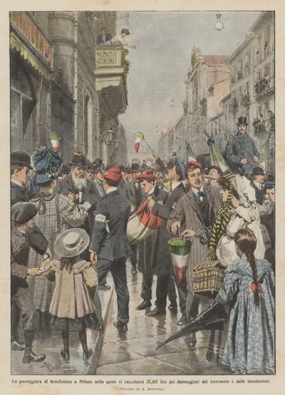 La passeggiata di beneficenza a Milano nella quale si raccolsero 35,367 lire pei danneggiati dal da Achille Beltrame