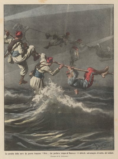 La perdita della nave da guerra francese Nive che portava truppe al Marocco da Achille Beltrame
