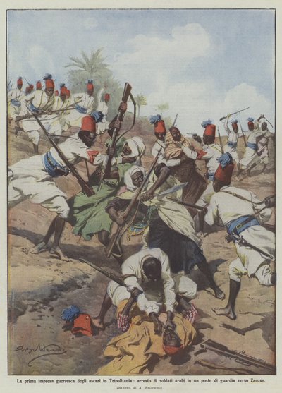 La prima impresa guerresca degli ascari in Tripolitania, arresto di soldati arabi da Achille Beltrame