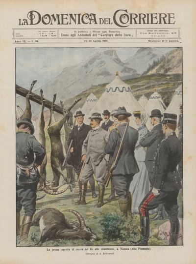 La prima partita di caccia del Re allo stambecco, a Noasca (Alto Piemonte) da Achille Beltrame