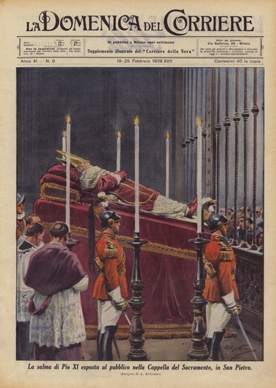 La salma di Pio XI esposta al pubblico nella Cappella del Sacramento, in San Pietro da Achille Beltrame