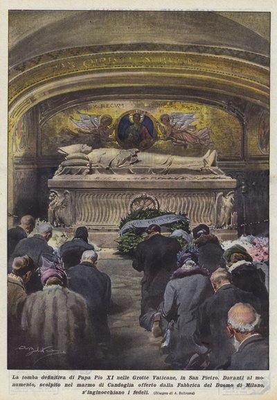 La tomba definitiva di Papa Pio XI nelle Grotte Vaticane, in San Pietro da Achille Beltrame