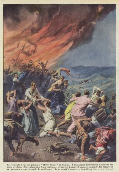 La tremenda notte sul piroscafo Morro Castle in fiamme da Achille Beltrame