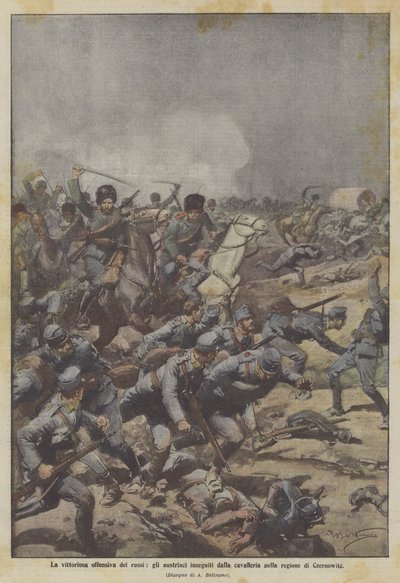 La vittoriosa offensiva dei russi, gli austriaci inseguiti dalla cavalleria nella regione di Czernowitz da Achille Beltrame