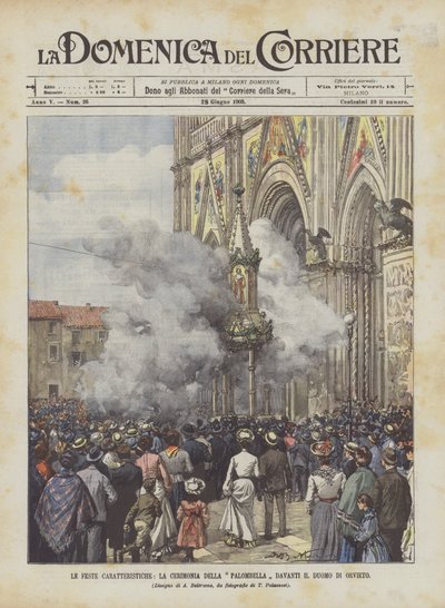 Le feste caratteristiche, la cerimonia della Palombella davanti il Duomo di Orvieto da Achille Beltrame