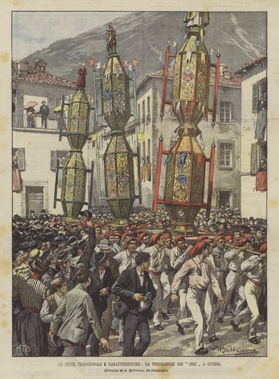 Le feste tradizionali e caratteristiche, la processione dei ceri a Gubbio da Achille Beltrame