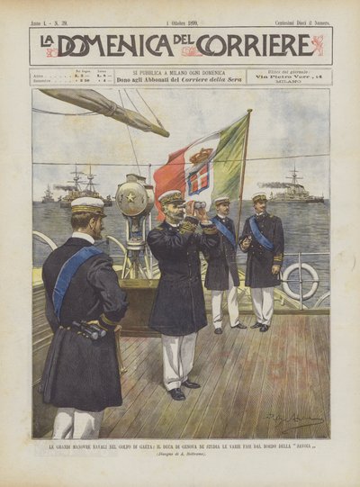 Le grandi manovre navali nel Golfo di Gaeta, il Duca di Genova ne studia le varie fasi dal bordo della Savoia da Achille Beltrame
