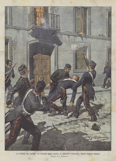 Le vittime del dovere, un episodio della caccia al brigante Varsalona, presso Termini Imerese da Achille Beltrame
