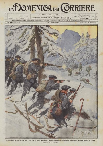 Difficoltà della guerra nei Vosgi fra la neve altissima, combattimento fra tedeschi da Achille Beltrame