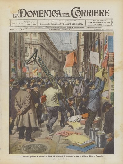 Elezioni generali a Milano, lotta dei manifesti in Galleria Vittorio Emanuele da Achille Beltrame
