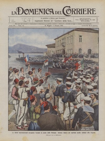 Le flotte internazionali occupano Scutari in nome delle Potenze, festoso sbarco dei marinai da Achille Beltrame