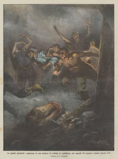 Le grandi catastrofi, esplosione in una miniera di carbone in Inghilterra, che seppellì 132 da Achille Beltrame