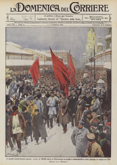 Corteo di 100,000 operai a Pietroburgo in sciopero commemorativo da Achille Beltrame