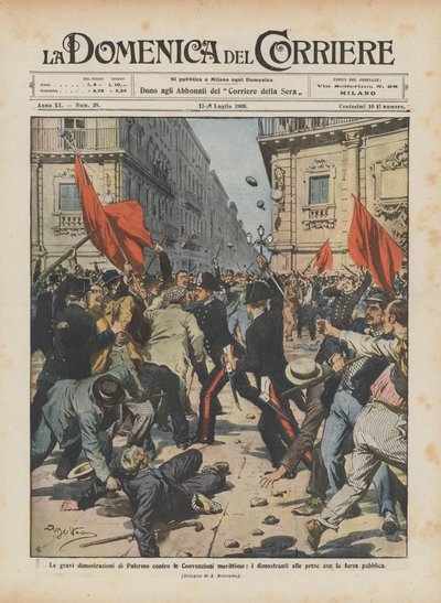 Le gravi dimostrazioni di Palermo contro le Convenzioni marittime, i dimostranti alle prese con la forza pubblica da Achille Beltrame