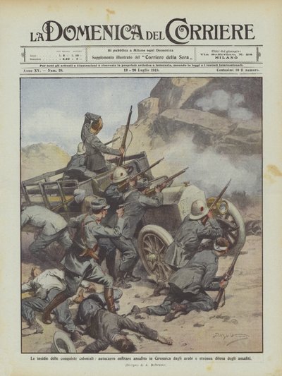 Le insidie delle conquiste coloniali, autocarro militare assalito in Cirenaica dagli arabi da Achille Beltrame