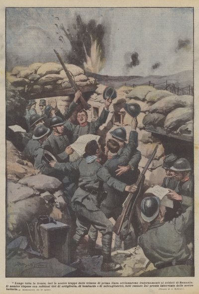 Lungo tutta la fronte, ieri le nostre truppe delle trincee di prima linea acclamarono da Achille Beltrame