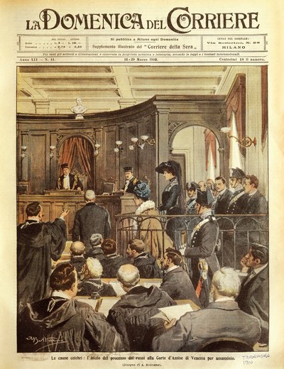 Maria Tarnowska in processo a Venezia, di Achille Beltrame, illustrazione, Illustratore Achille Beltrame (1871-1945), da La Domenica del Corriere da Achille Beltrame