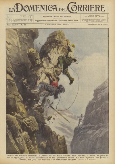Mentre due alpinisti scalavano la parete est del Monte Civetta, nelle Dolomiti, il masso da Achille Beltrame