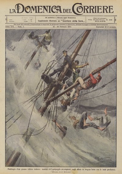 Naufragio di un veliero tedesco, equipaggio arrampicato sugli alberi da Achille Beltrame