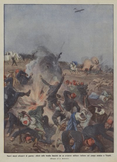 Nuovi mezzi offensivi di guerra, effetti delle bombe lanciate da un aviatore militare italiano da Achille Beltrame
