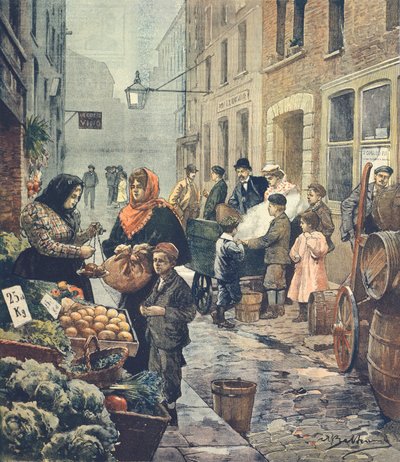 Una delle strade più caratteristiche del Quartiere Italiano, Soffron Hill, Londra, di Achille Beltrame, da La Domenica del Corriere da Achille Beltrame