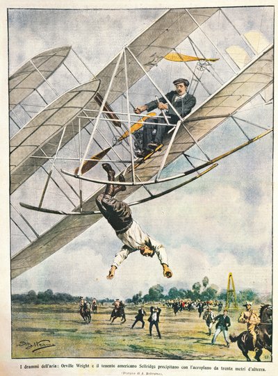 Orville Wright e il tenente Seliridge precipitano con il biplano da trenta metri, Stati Uniti d