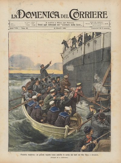 Pirateria moderna, un grande vapore russo assalito in corsa dai ladri nel Mar Nero e derubato da Achille Beltrame