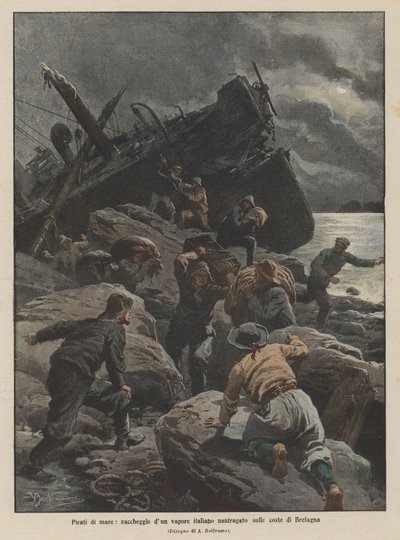 Pirati di mare, saccheggio di un vapore italiano naufragato sulle coste di Bretagna da Achille Beltrame