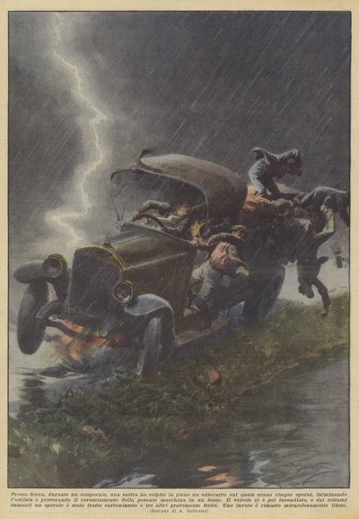 Presso Siena, durante un temporale, una saetta ha colpito in pieno un autocarro sul quale erano da Achille Beltrame