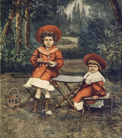 Principesse Jolanda e Mafalda, figlie del re, nei giardini del Quirinale, da La Domenica del Corriere da Achille Beltrame