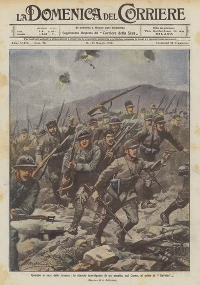 Quando si esce dalle trincee, lo slancio travolgente di un assalto, sul Carso, al grido di Savoia! da Achille Beltrame