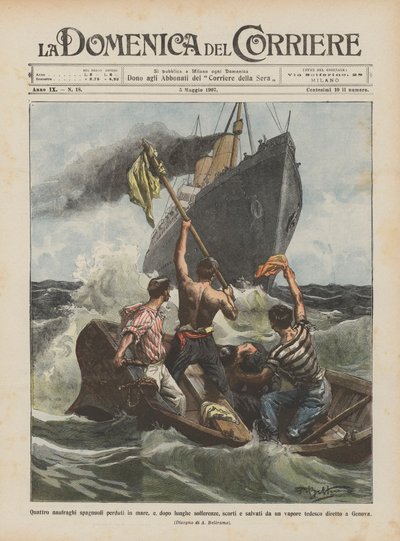 Quattro naufraghi spagnoli perduti in mare e, dopo lunghe sofferenze, scorti e salvati da Achille Beltrame